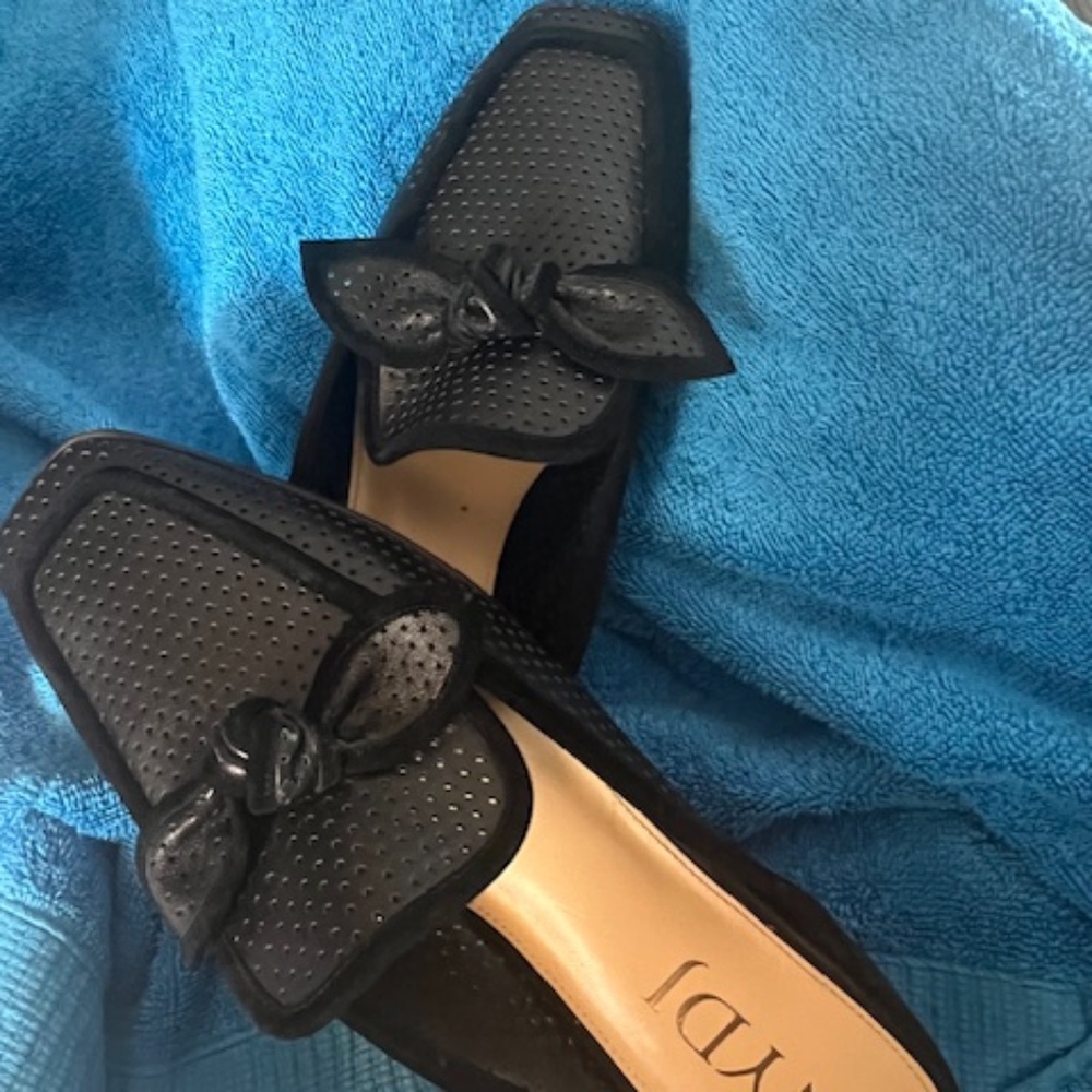 NYDJ  Women's Tillie Black Mules with Knotted Bow Leather Upper size 7.5